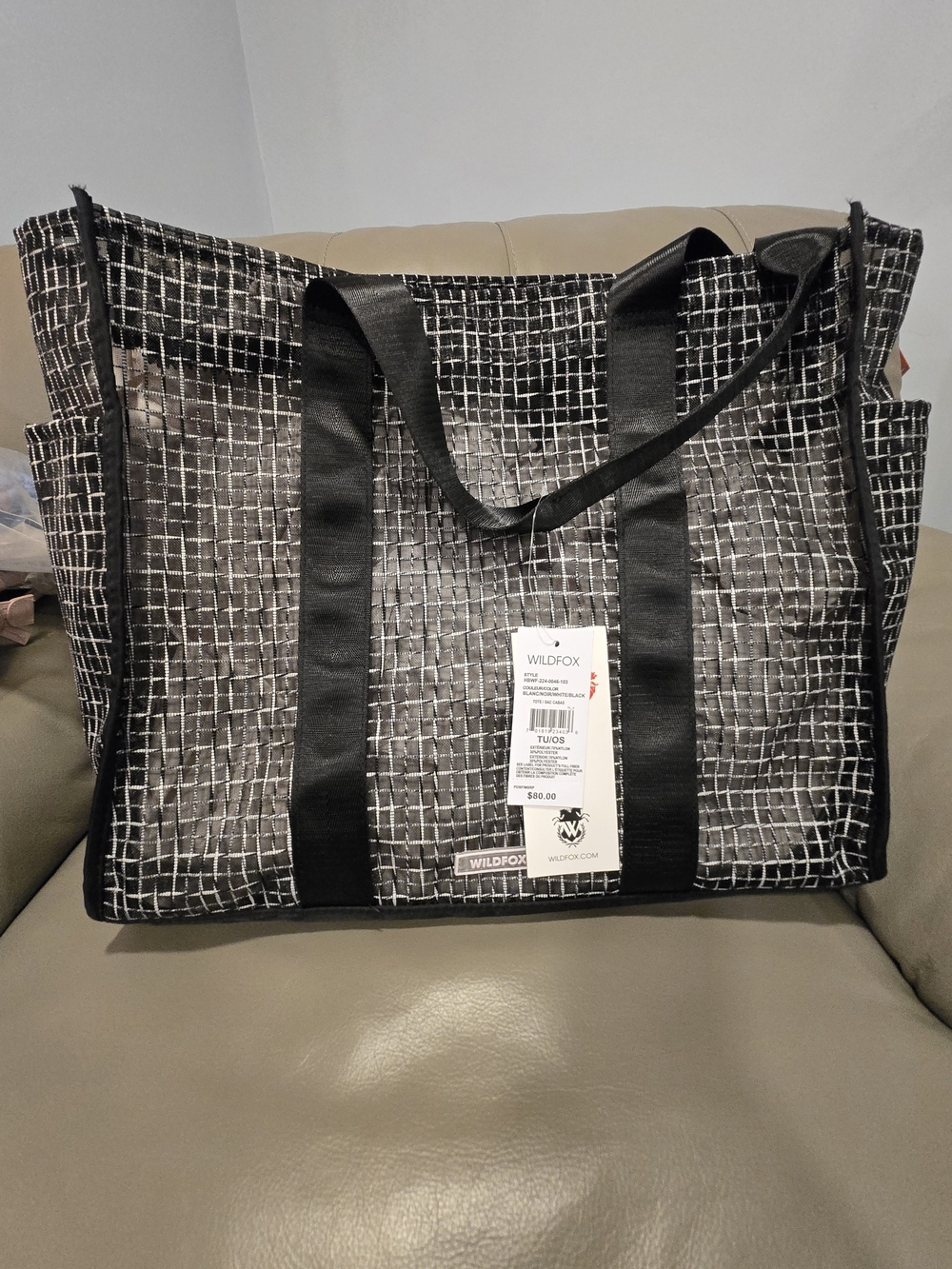 WILDFOX Black & White Mesh Tote Bag NWT
